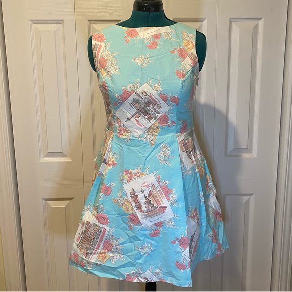 NWOT Oasis London Limited Edition Teal Pink Cotton Summer Dress - Picture 3 of 16